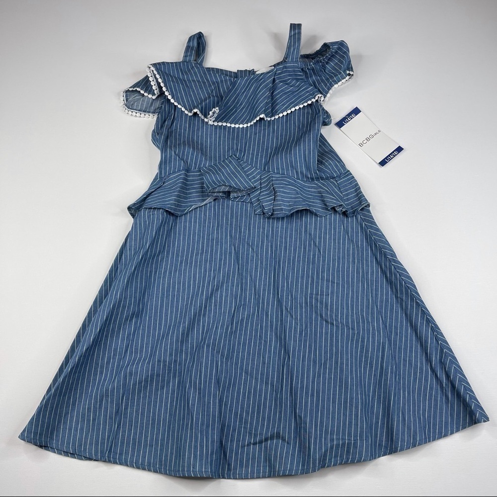 BCBGirls Dress Sleeveless Ruffle Striped Blue Summer Spring Dressy Cute New - Picture 2 of 16